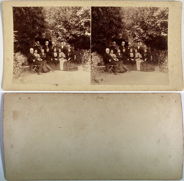 France, Family & Friends in the Garden Vintage Stereo Card, Citrate Print
