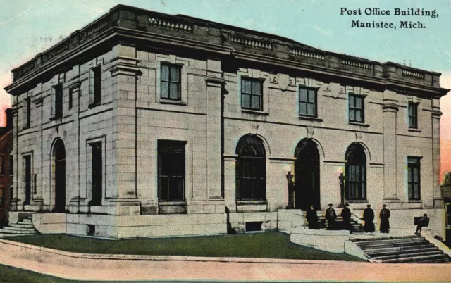 Postal vintage 1912 edificio de oficinas de correos monumento histórico Manistee Michigan