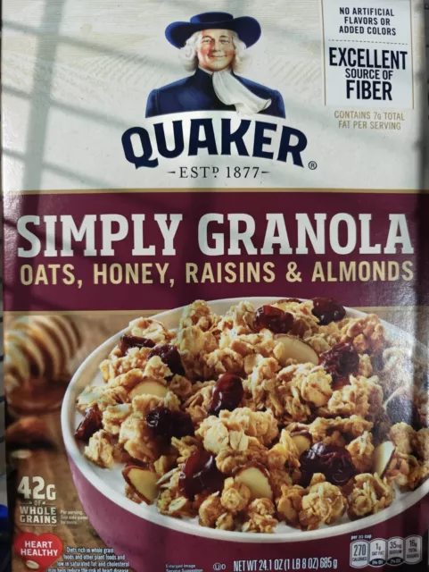 QUAKER SIMPLY GRANOLA Oats Honey Raisins Almonds Breakfast Cereal 24.1 ...