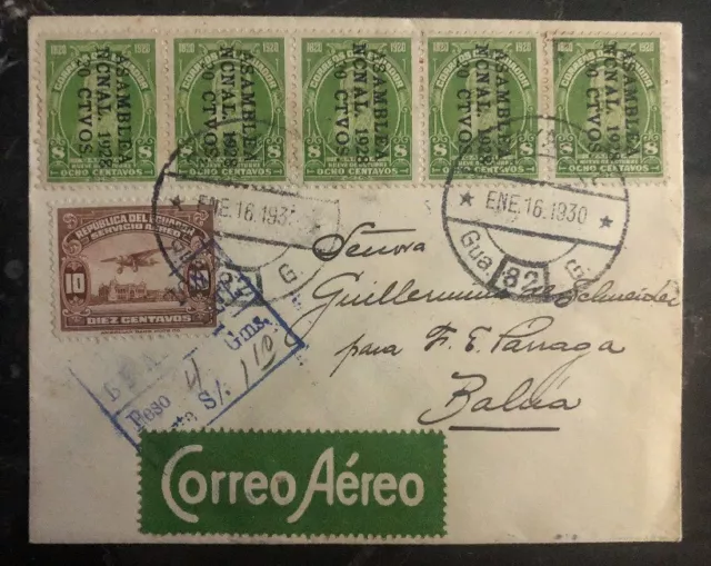 1929 Guayaquil Ecuador First Flight cover FFC to Bahia Caraquez Via Panagra