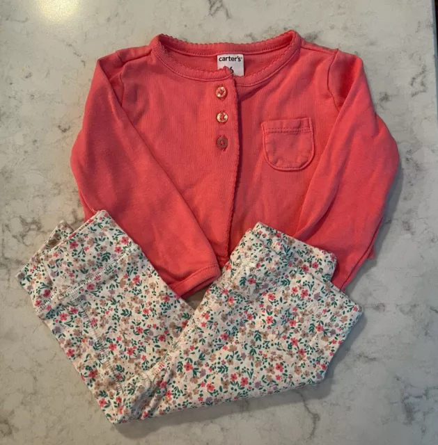 Carters Baby Girl Floral Leggings And Cardigan 2 Piece Set Size 6 Months