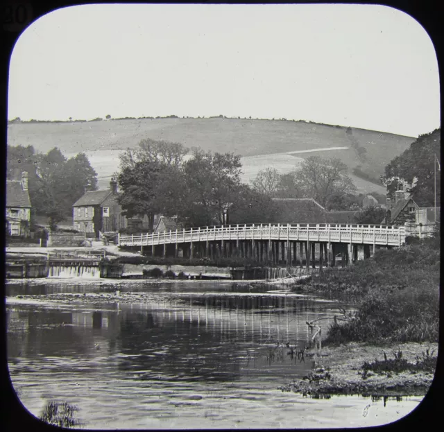 Glas Magic Lantern Rutsche RIVER THEMES NO20 STREATLEY BRIDGE C1890 FOTO ENGLAND