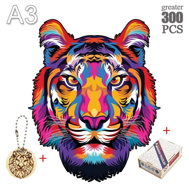 Tiger Animal Jigsaw Puzzles Colorful Wood DIY Crafts Games Kids Educational Toy