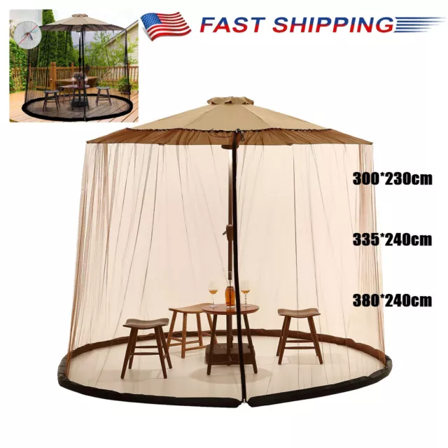 7-12FT Umbrella Patio Deck Table Screen Cover Mosquito Bug Netting Black Brown