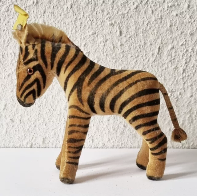 Schönes, altes, kleines Steiff Zebra mit Schild - 13 cm - um 1960 - selten / rar