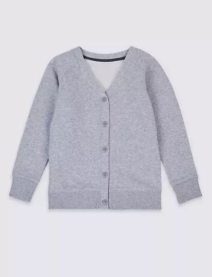 Cardigan scuola M&S grigio felpa taglia 41-43 pollici lunghezza