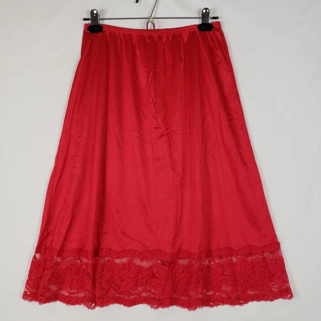 Vanity Fair Half Slip 100% Nylon Antron III Medium Red Lace Trim Vintage USA