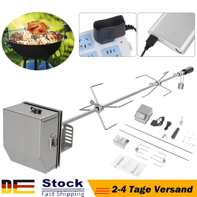 BBQ Grillspieß mit Edelstahl Motor 137-142cm Drehspieß Gasgrill Automatisch DHL