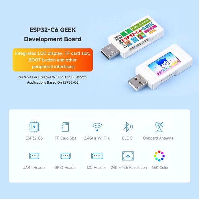 ESP32-C6-GEEK DEVELOPMENT BOARD with LCD Wi-Fi 6 & BT 5 Interne ...