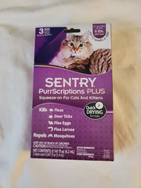 Sentry 3mo PurrScriptions Plus for Cats and Kitten Flea Tick Control over 5lbs.