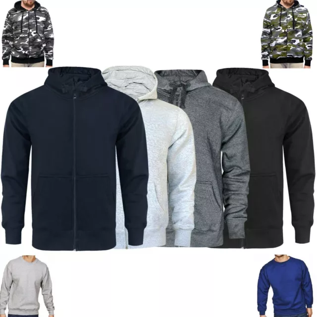 Mens Zip Up Jackets Hoodies Hooded Sweatshirt Fleece Plain Hoody Jumper Pullover