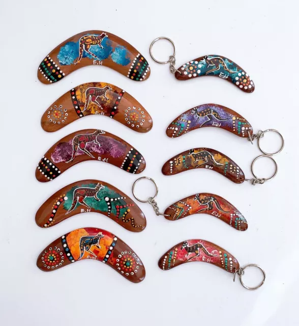 10pcs Keyring Boomerang & Mini Boomerang Hand Painted Australian Souvenirs