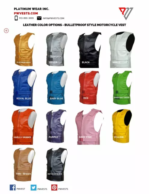 Bulletproof Style Leather Motorcycle Vest - 13 Color Options