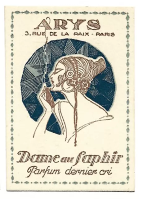 ARYS pub pour flacon R.Lalique "Dame de Saphir"  Carte parfumée  1930