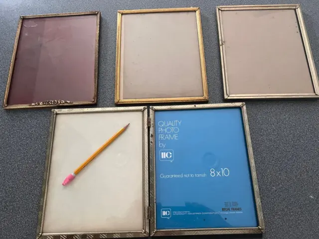 Set of 4 Vintage Gold Tone Metal 8x10 picture frames one is a double