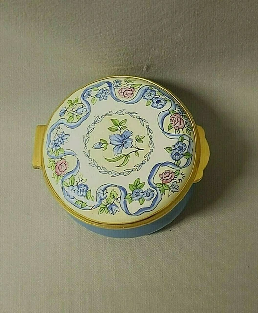 Crummles & Co. Pink and Blue Flowers Enamel Trinket Box England