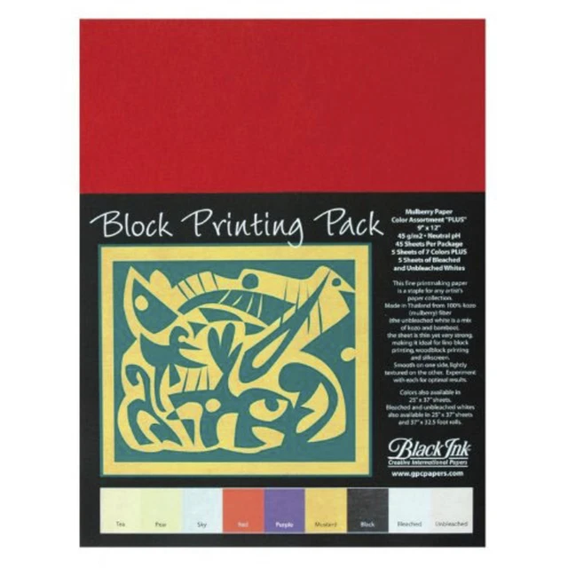 Papel de impresión en bloque de tinta negra, 9 x 12 pulgadas, colores surtidos, 45 hojas