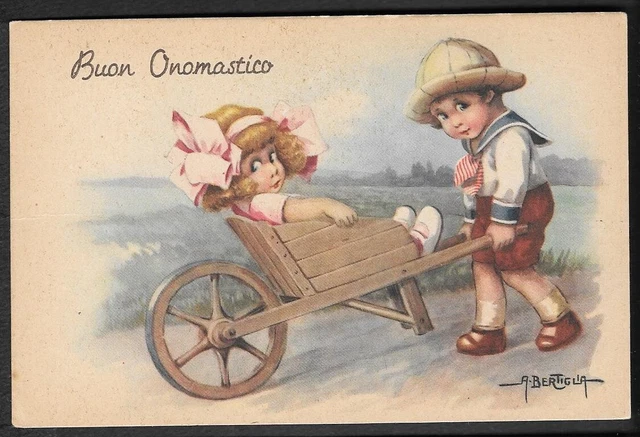 Rara Cartolina Bambini Auguri Firmata Bertiglia
