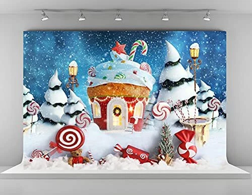 7x5ft Christmas Candy House Backdrops for Photoshoot Colorful Lollipop
