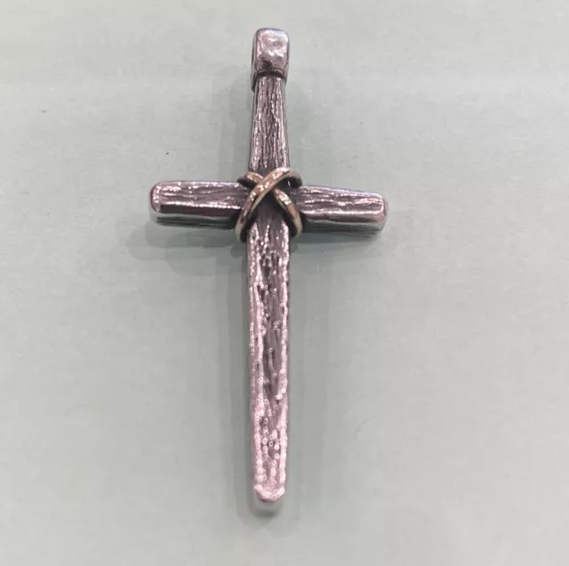 JAMES AVERY RARE LARGE 925-14k GOLD OLD RUGGED CROSS PENDANT 1-7/8" LONG