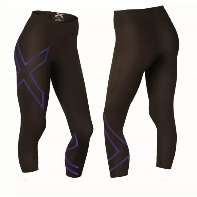 CLEARANCE!! 2XU Compression Womens Mid-Rise 7/8 Tights (Black/Metallic Blue)