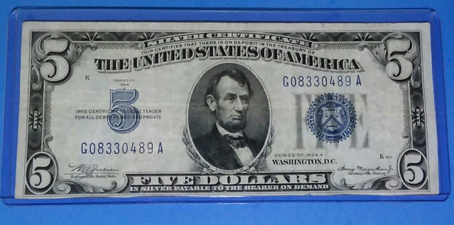 *1934-A ! $5 Silver Certificate! VF. CIRC. ! OLD US CURRENCY ! NICE !