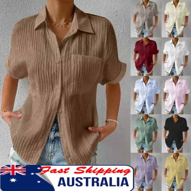 Plus Size  Women Summer Tunic Shirts Short Sleeve Blouse Ladies Button Down Tops