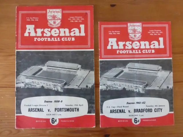 2x Arsenal Programmes: vs Portsmouth (1958-59), vs Bradford (1961-62 FA Cup)