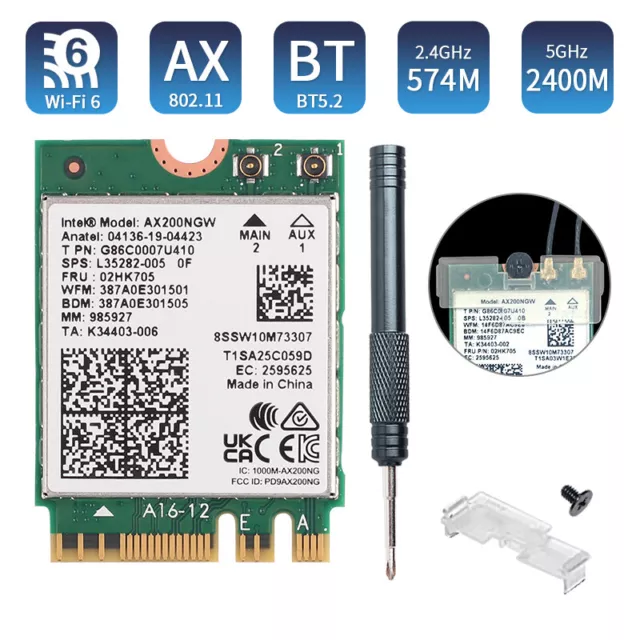 Intel WiFi 6 AX200 Wifi Card M.2 Wireless Network Adapter Bluetooth 5.2  AX200NGW