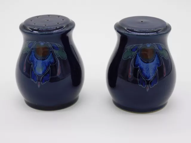 Denby-Langley Baroque Salt and Pepper Shakers Stoneware Cobalt Blue Vintage