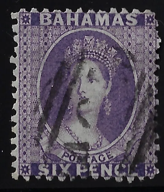 Bahamas 1863 QV Cholon 6d used. sg 31/ Scott 14. Wmk CrCC. Deep violet.  (aa256