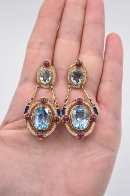 Paire de boucles pendantes Diego Percossi Papi vermeil perles émail pierres