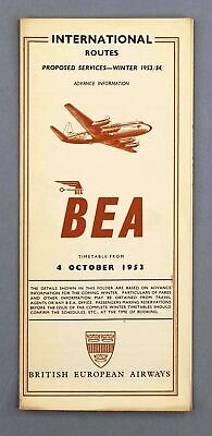 Bea British European Airways Advance Timetable International Routes October 1953