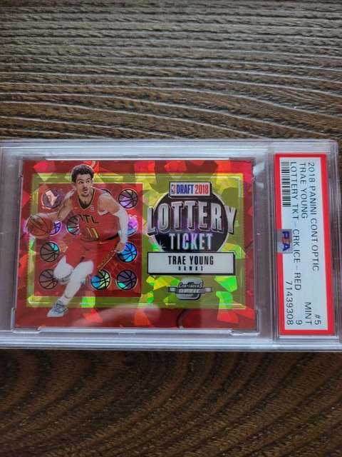 2018 Panini Contenders Optic Lottery Ticket Cracked Ice Red Trae Young RC PSA 9