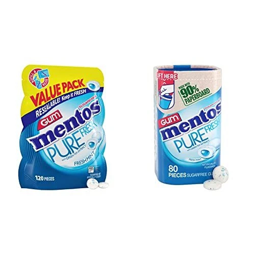 Bundle of Mentos Pure Fresh Sugar-Free Chewing Gum, Fresh Mint, 120 Piece Bulk