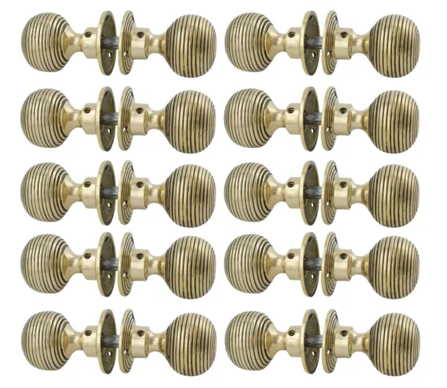 Solid Brass Door Knobs - Set Of 10 Pairs "Beehive" Style