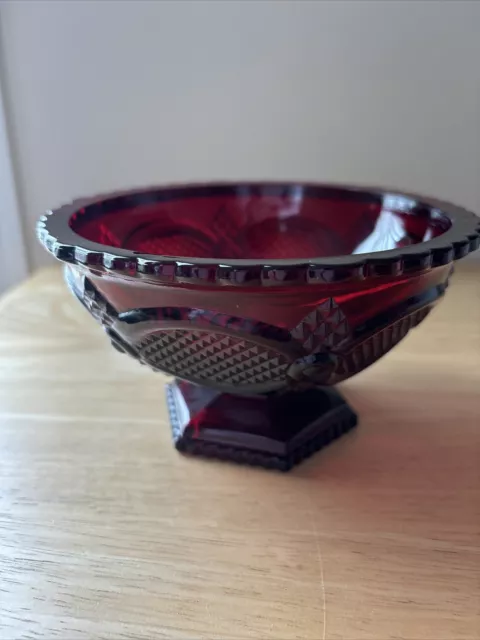 Avon Cape Cod Glass Ruby Red 6” Footed Candy Dish Bowl Vintage Pedestal