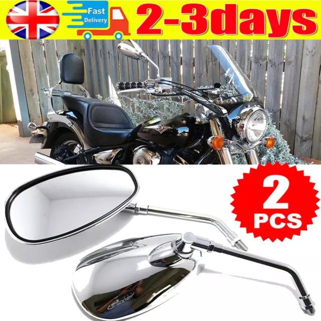 2pc Motorcycle Rearview Mirrors Rear View Side Mirror M10 Chrome Round Long Stem