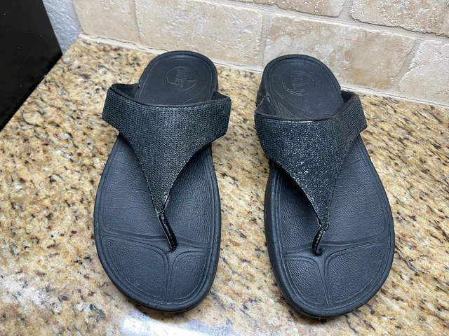 Fitflop Women Sandal Electra Size 7 BLACK   Toe Thong Shoe Pre Owned