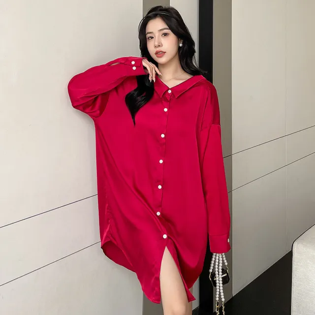 Sexy Lingerie Sleep Shirt Satin Nightgown Long Sleeve Sleepwear Robe Night Dress