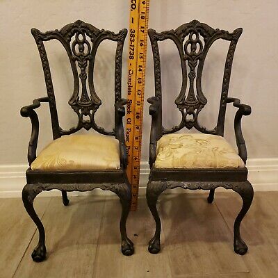 Set 2 Vintage Cast Iron Antiqued Victorian Garden or Doll Chair 18”H X 9”W Heavy