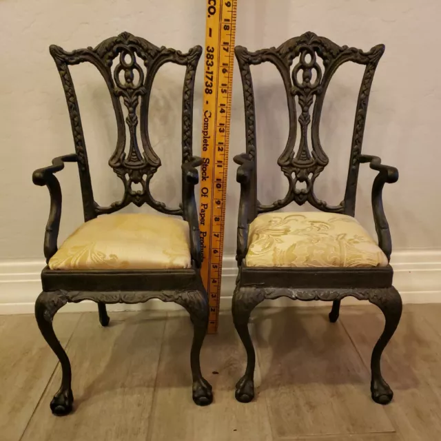 Set 2 Vintage Cast Iron Antiqued Victorian Garden or Doll Chair 18”H X 9”W Heavy