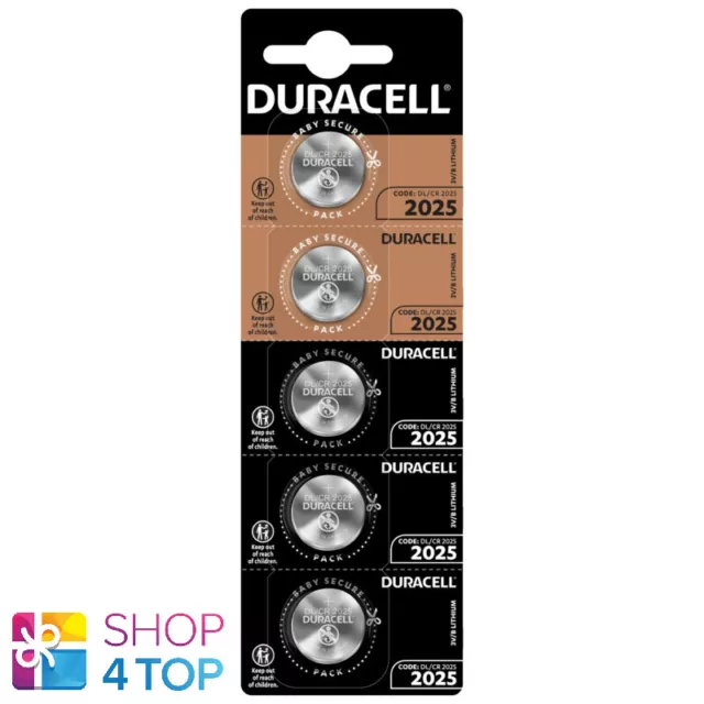 5 Duracell CR2025 Lithium Batteries 3V Cell Coin Bouton 5BL Cloque Exp 2030 Neuf