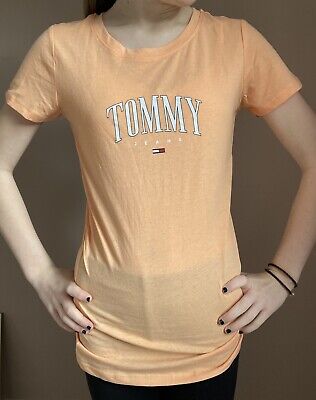 Ragazze Donna Tommy Hilfiger Script Tee Taglia XXS (6) il melone arancione T-shirt NUOVA con etichetta