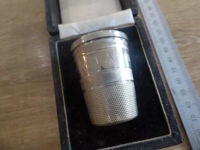 RARE Novelty Solid Sterling Silver JUST A THIMBLE FULL Spirit Measure  Cup BOXED