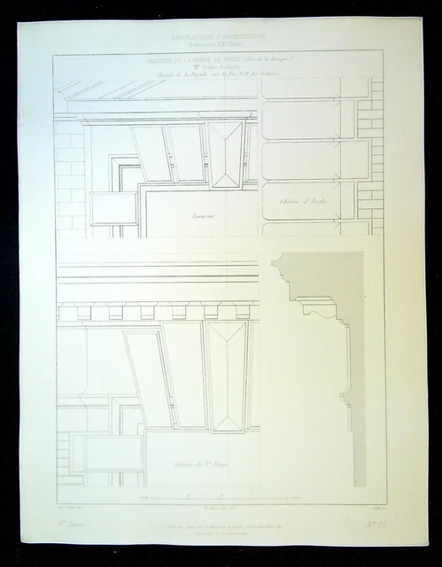 Ancienne Gravure - Caserne de la Garde de Paris, Détail de la Façade