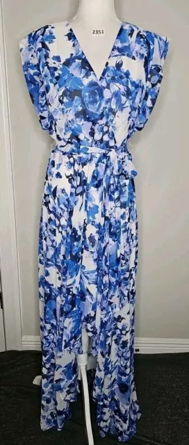 Eliza J Women's High-Low Maxi  Dress FLORAL Blue Size 10 Summer Wedding Guest