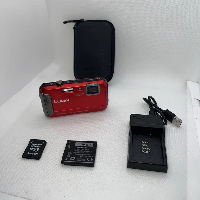 PANASONIC LUMIX DMC-FT30 Tough Digital Camera Red 16.1mp 4x Zoom Good ...