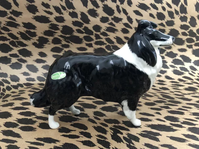 VINTAGE BESWICK LARGE BLACK & WHITE BORDER COLLIE SHEEPDOG, Green/GOLD LABEL