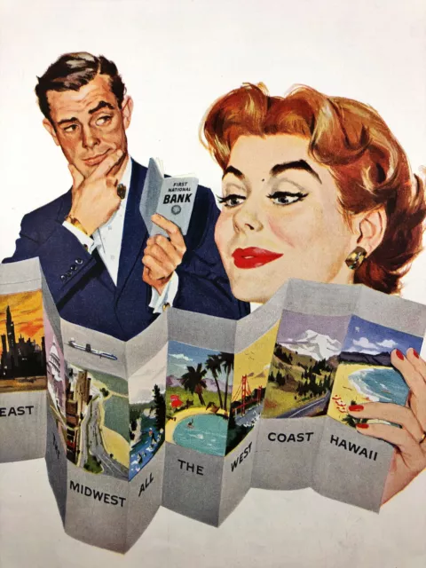 1955 United Air Lines Vacation Mainliner Air Maps Vintage Print Ad